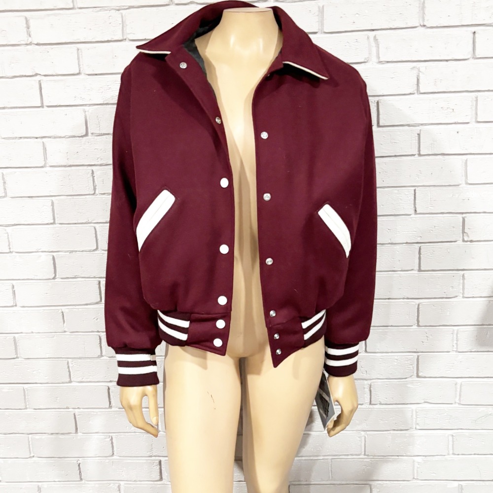 Holloway Varsity Jacket Burgundy White Trim Women's Size Medium Baseball Style